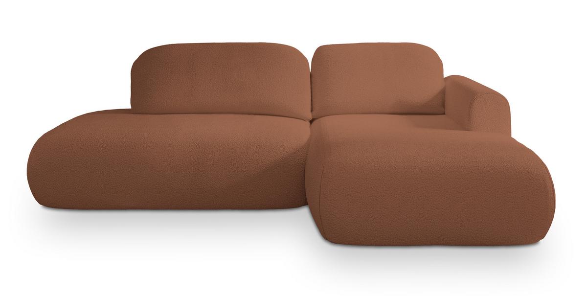 ECKSOFA NUVIRA R-S Kupferfarben Boucle-Stoff mit Schlaffunktion - Kupferfarben, Holz (279/158cm) - MASSENO