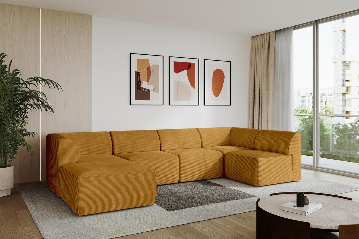 WOHNLANDSCHAFT Ottomane Links MOVO-L 345x180x78 cm Senffarbe Cord - Honig, Holzwerkstoff/Kunststoff (345/78/180cm) - ALTDECOR