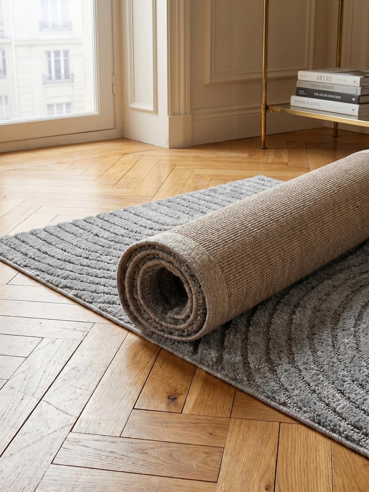 TEPPICH Hochflor RIGI in Silber, mit organischen Bögen in 3D, 80 x 250 cm - Silberfarben, Textil (80/250cm) - KADIMA DESIGN
