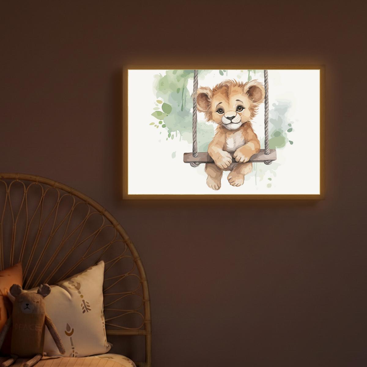 NACHTTISCHLAMPE MIT AKKU Löwe - Tier - Kinder - Dschungel 60x40 cm - Weiß, Holzwerkstoff (8/60/40cm) - OnlyWow