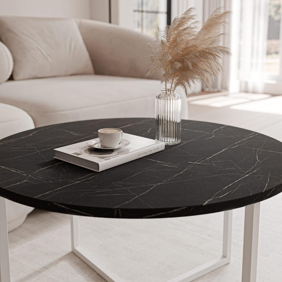 COUCHTISCH BESARO 75/47 cm runden, Weiß / Grigia Pietra - Weiß/Grau, Metall (75/75/47cm) - Idohome