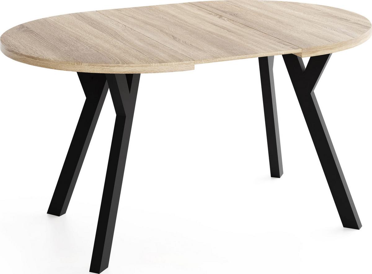 ESSTISCH Vero rund ausziehbar verlängerbar, Eiche Sonoma Hellbraun 80-130/80/77 cm - Schwarz/Sonoma Eiche, Holz/Holzwerkstoff (80/130/77cm) - WFL GROUP