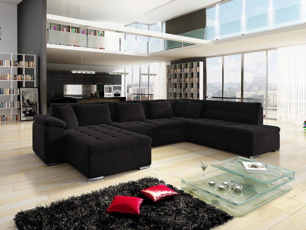 WOHNLANDSCHAFT Niko Bis, Seite: Links - Schwarz, Holz/Textil (348/76/205cm) - MIRJAN24