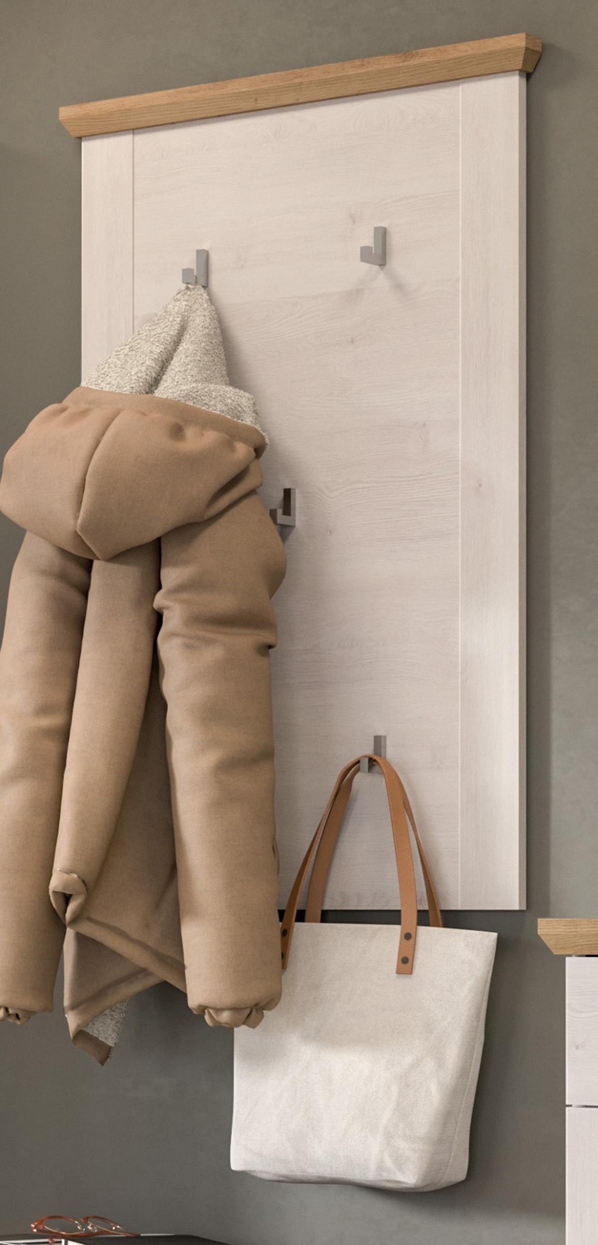 GARDEROBENPANEEL weiß Lärche Landhaus 68 cm, Flurgarderobe mit 5 Kleiderhaken - Weiß/Eiche Artisan, Holzwerkstoff (68/103/4cm) - Inn.Furn