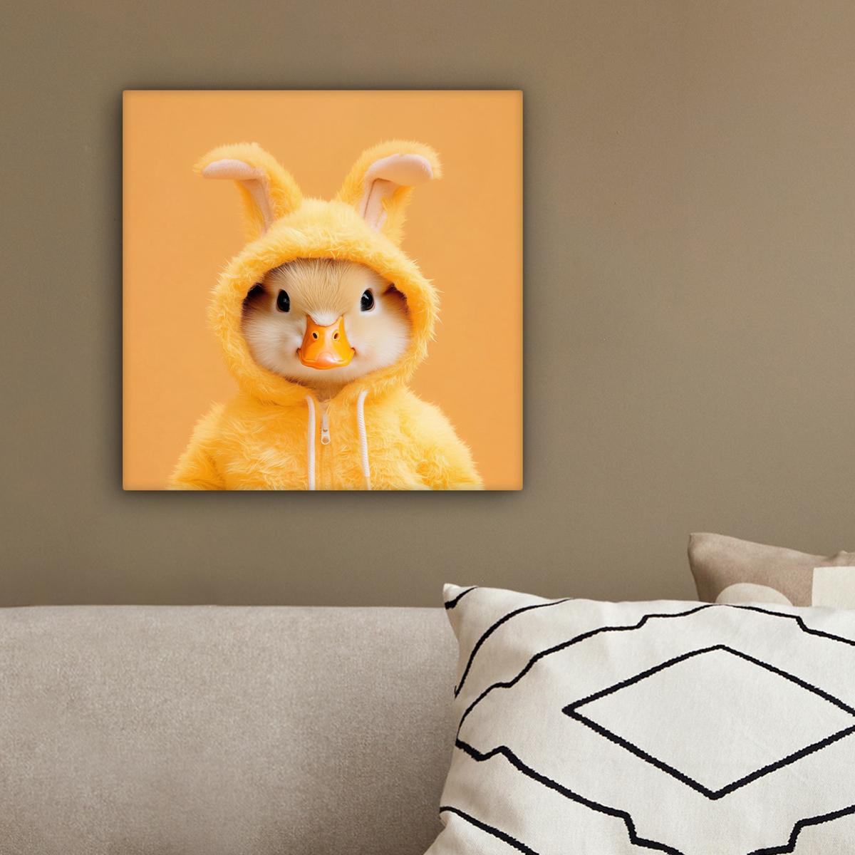 LEINWANDBILD Osterhase - Kostüm - Ente Deko Wohnzimmer 20x20 cm - Gelb, Textil (20/20cm) - MuchoWow