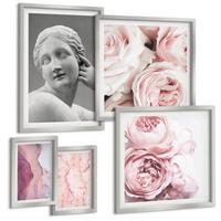 BILDER SET 5er Set - 50x50 cm & 20x30 cm & 40x60 cm Silberner Rahmen - Pfingstrosenskulptur einer Frau - Silberfarben, Kunststoff (40/60cm) - TULUP