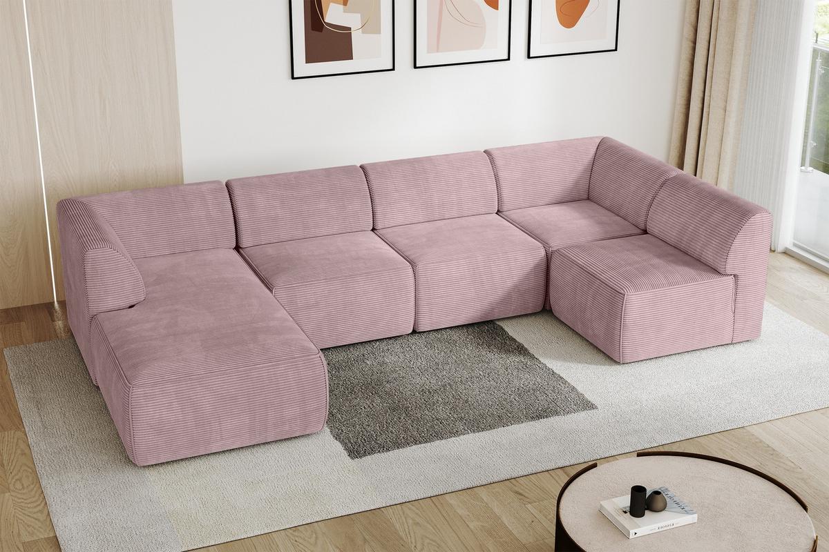 WOHNLANDSCHAFT Ottomane Links MOVO-L 345x180x78 cm Rosa Cord - Rosa, Holzwerkstoff/Kunststoff (345/78/180cm) - ALTDECOR