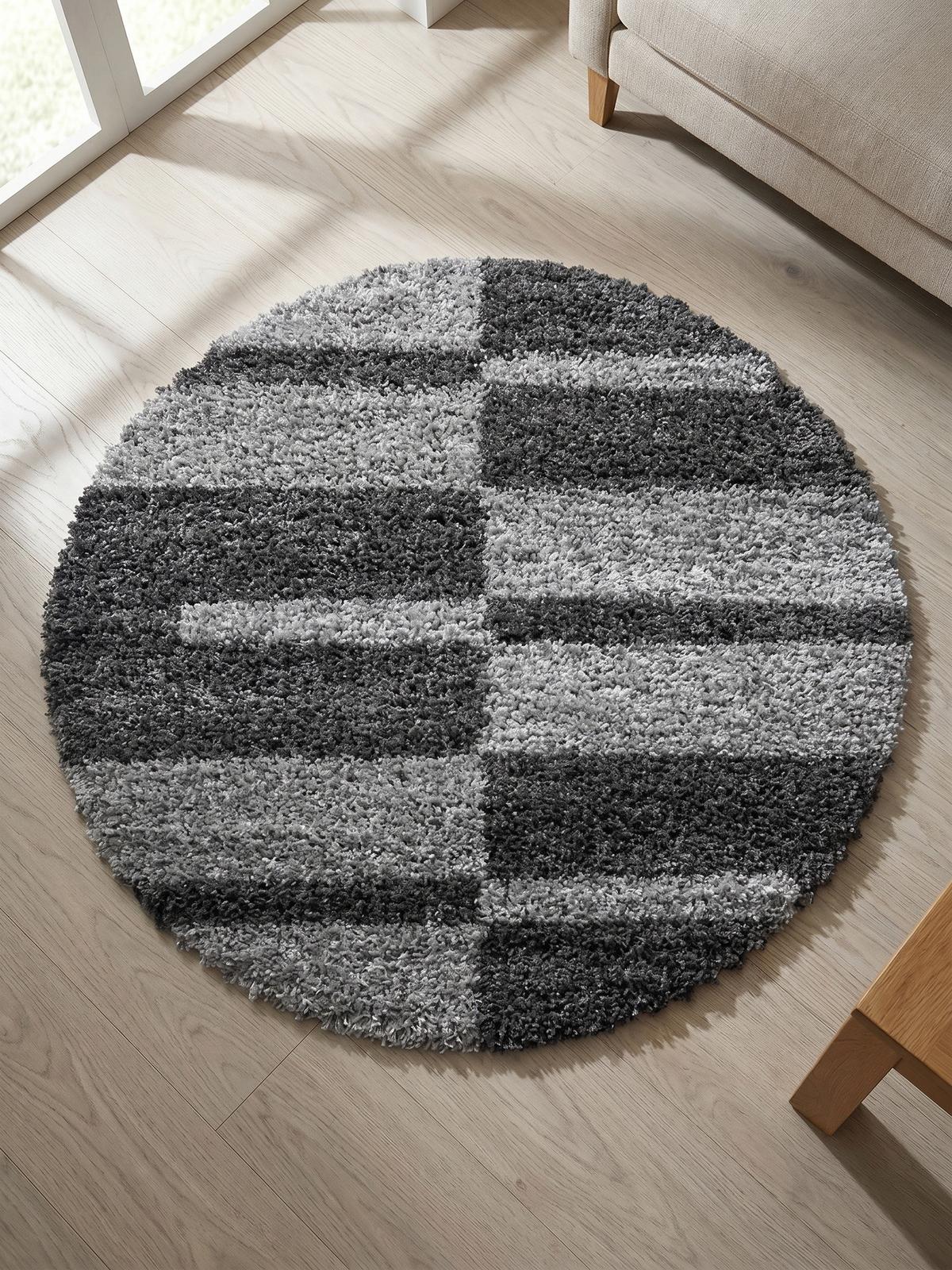 TEPPICH Hochflor WERFEN in Grau, kariert, Ø 80 cm - Grau, Textil (80/80cm) - KADIMA DESIGN