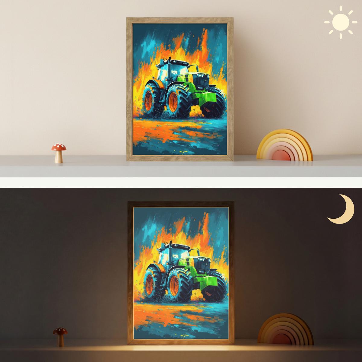 WANDLEUCHTE MIT AKKU Abstrakt - Traktor - Grün 30x40 cm - Dunkelblau, Holzwerkstoff (30/40/8cm) - OnlyWow