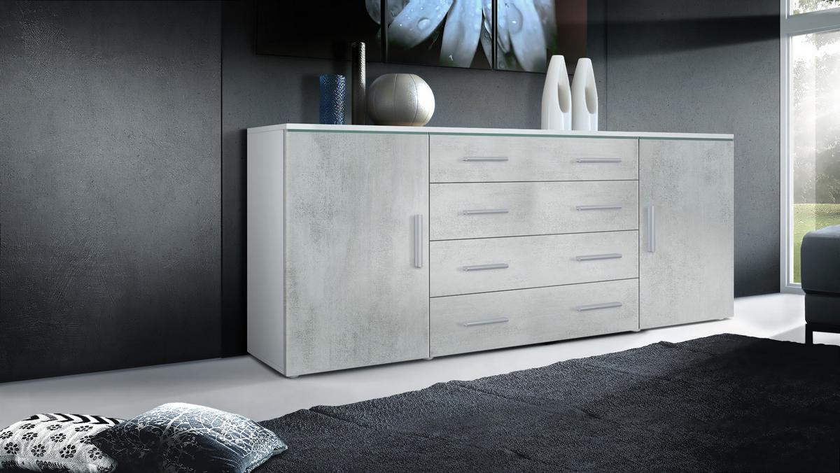 SIDEBOARD Verona Beton Oxid Optik - Hellgrau, Holzwerkstoff (166/72/35cm) - Vladon