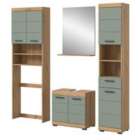 BADMÖBEL-SET Salbei grün, Eiche Artisan 4-teilig 190 cm, Komplettset mit viel Stauraum - Salbeigrün/Schwarz, Glas/Holzwerkstoff (190/191/34cm) - Inn.Furn