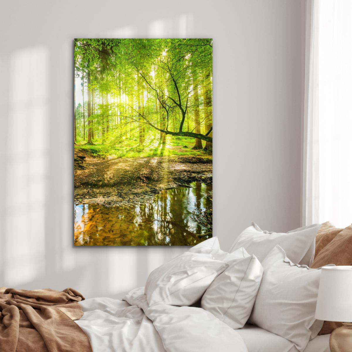 METALLBILD Wald - Landschaft - Wasser - Bäume - Sonne - Grün - Natur 80x120 cm - Grün, Metall (80/120cm) - MuchoWow