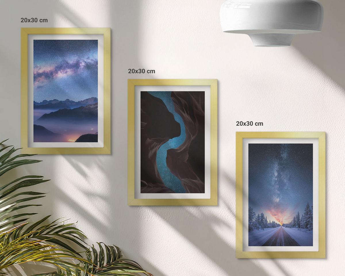 BILDER SET 3er Set - 20x30 cm Goldrahmen - Nachthimmel, Berge, Winterlandschaft - Goldfarben, Kunststoff (20/30cm) - TULUP