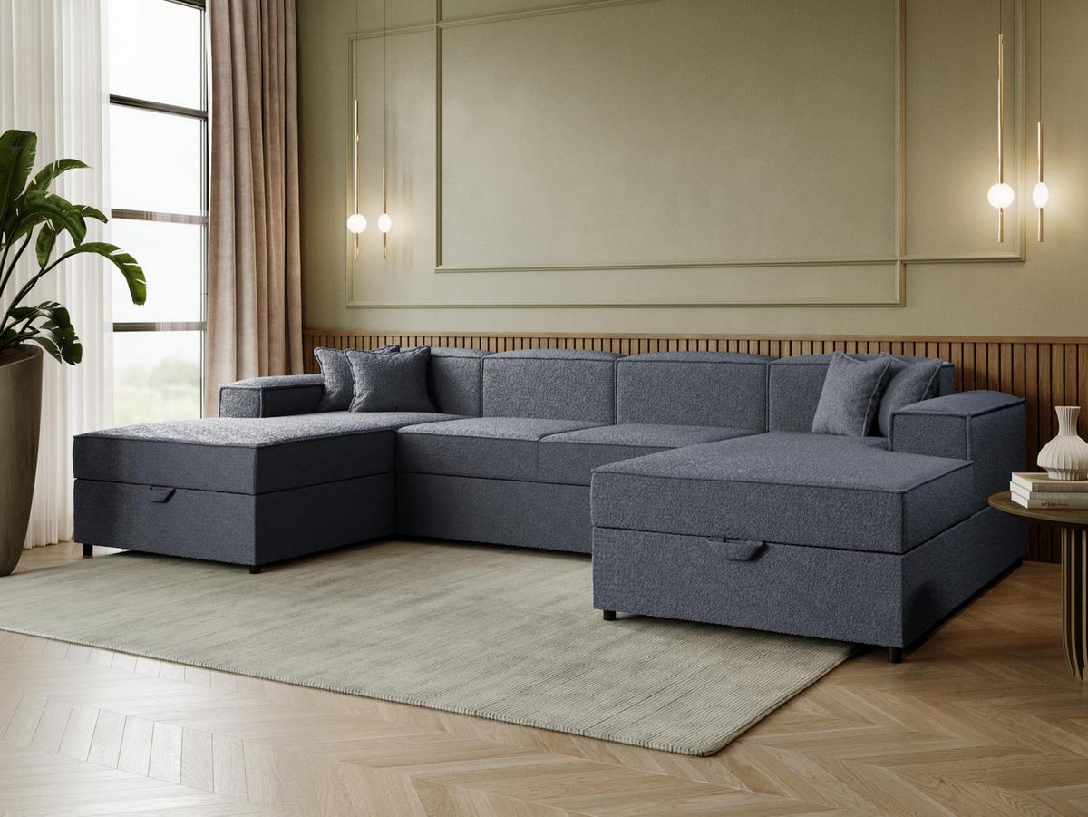 WOHNLANDSCHAFT Santos U Boucle - Dunkelgrau/Schwarz, Holzwerkstoff/Kunststoff (320/79/166cm) - MIRJAN24