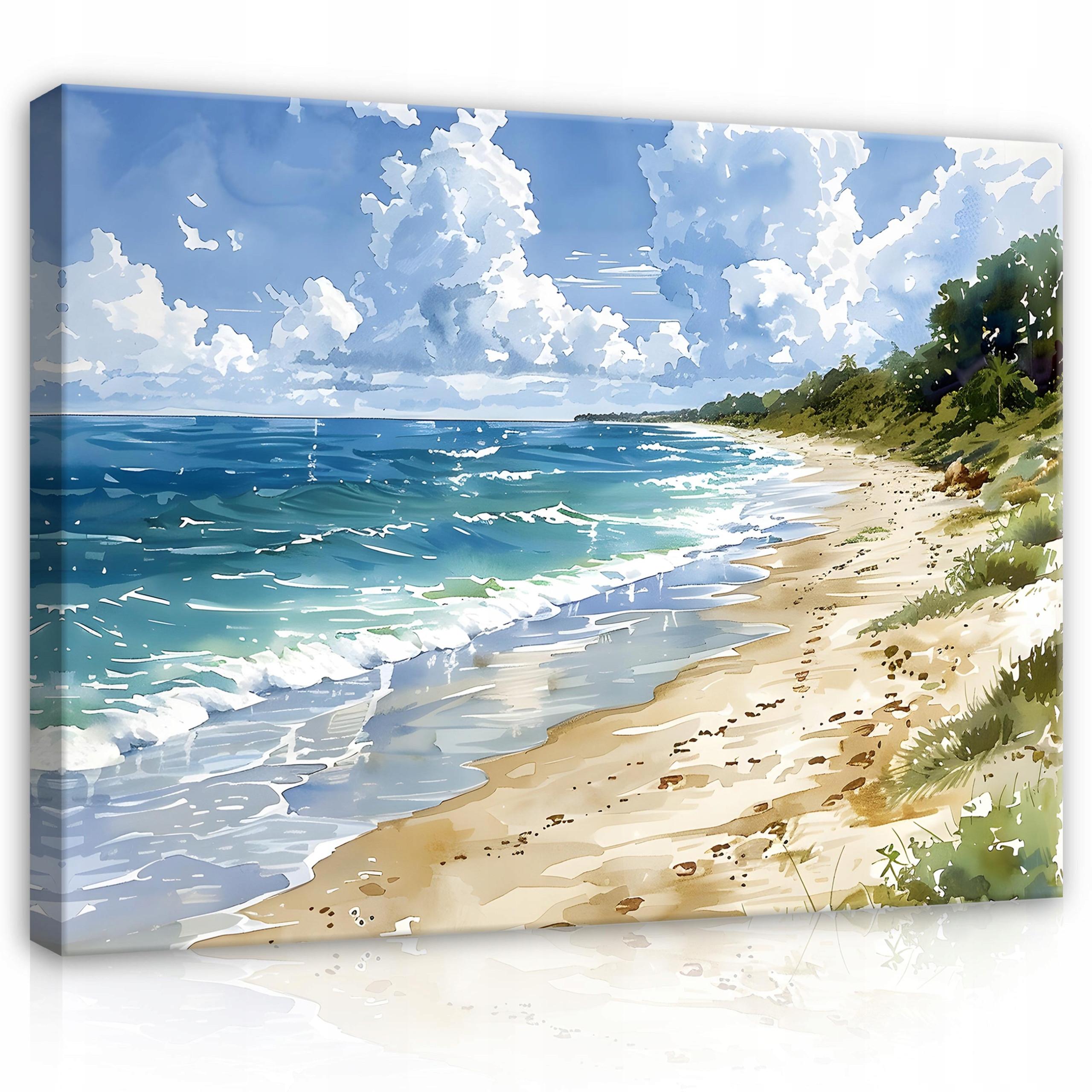 LEINWAND BILDER Strand Meer 100x70 - Multicolor, Holzwerkstoff (100/70cm) - Wallarena