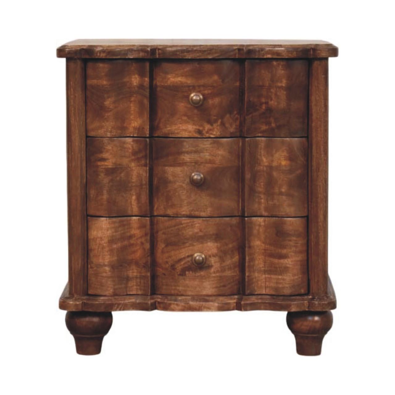 NACHTKASTEN Valencia, 3 Schubladen, Dunkelbraun - Dunkelbraun/Messingfarben, Holz/Metall (55/63/40cm) - Artisan Furniture
