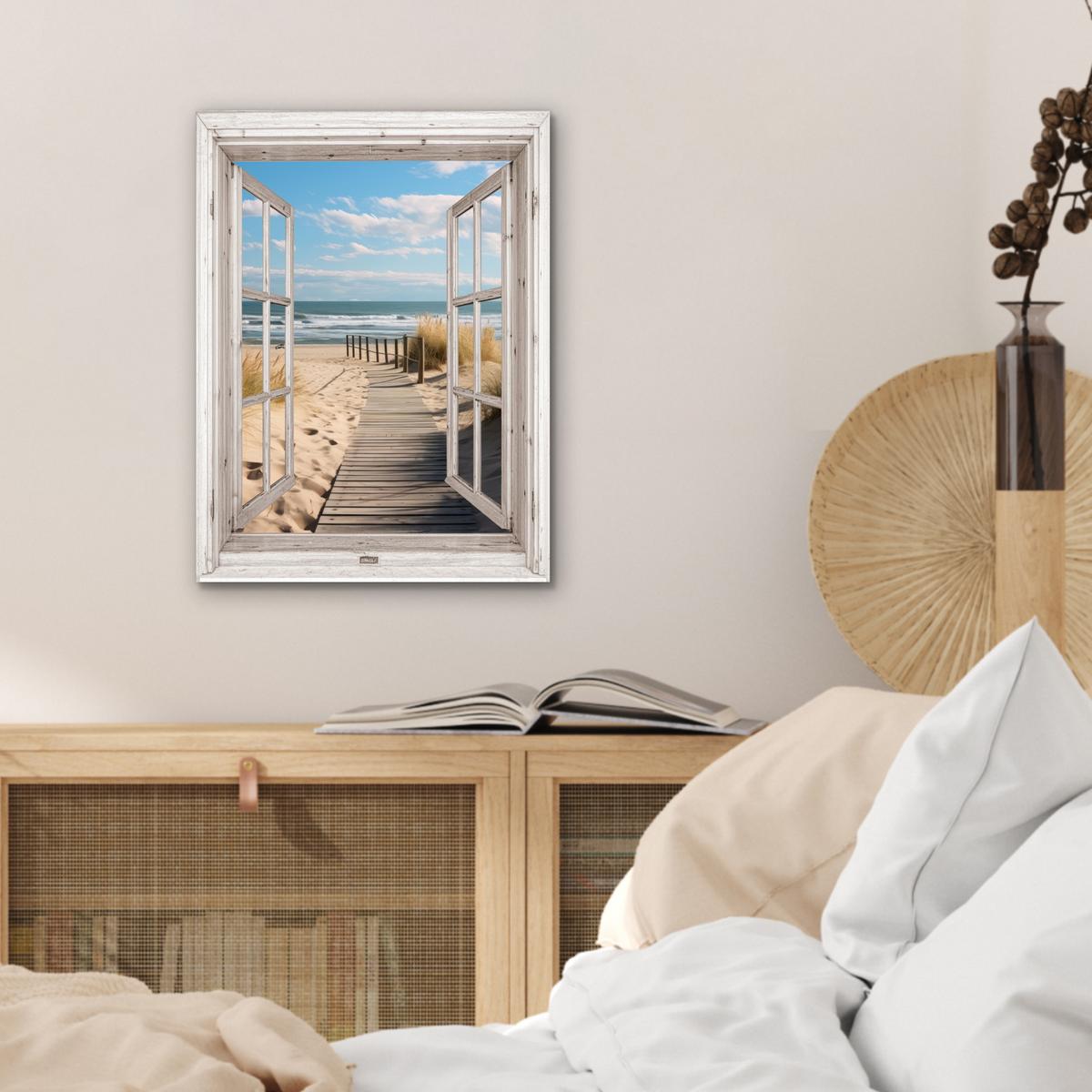 METALLBILD Fenster - Meer - Küste - Natur - Ausblick - Strand - Wattenmeer 30x40 cm - Beige, Metall (30/40cm) - MuchoWow