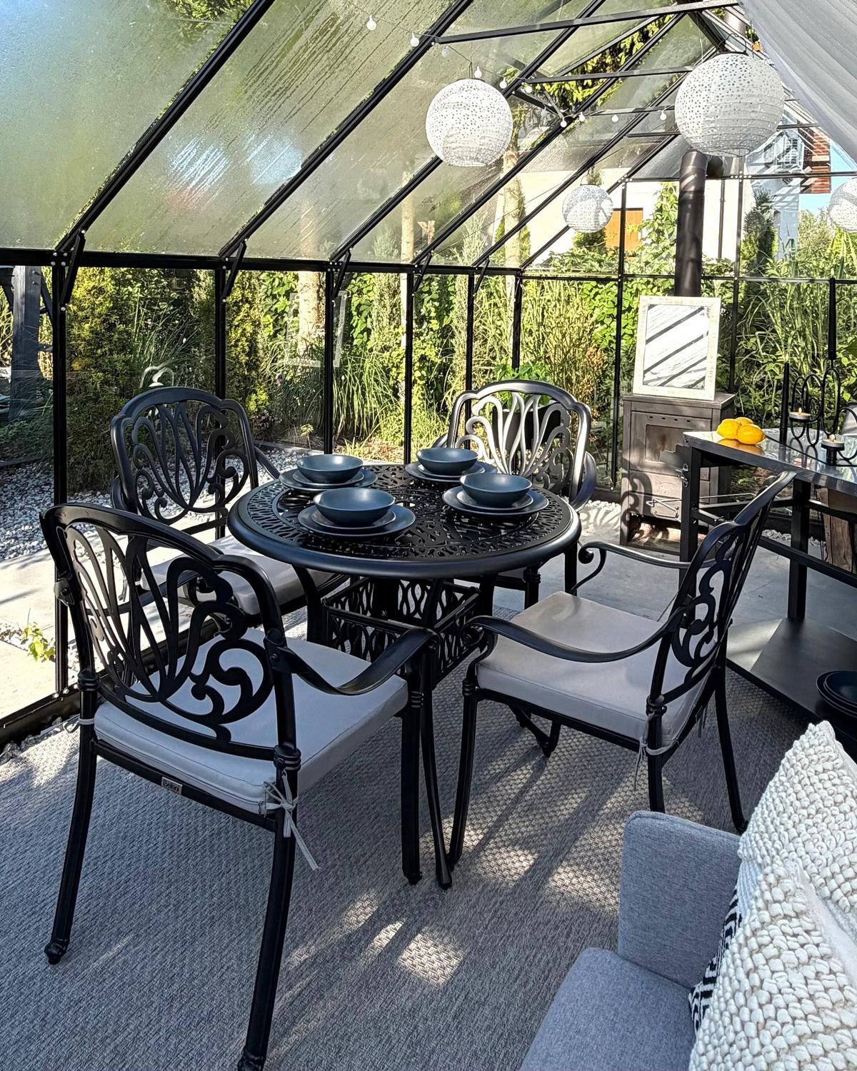 GARTENTISCH Metall Schwarz Ancona - Beige/Schwarz, Metall (90/90/72cm) - Beliani