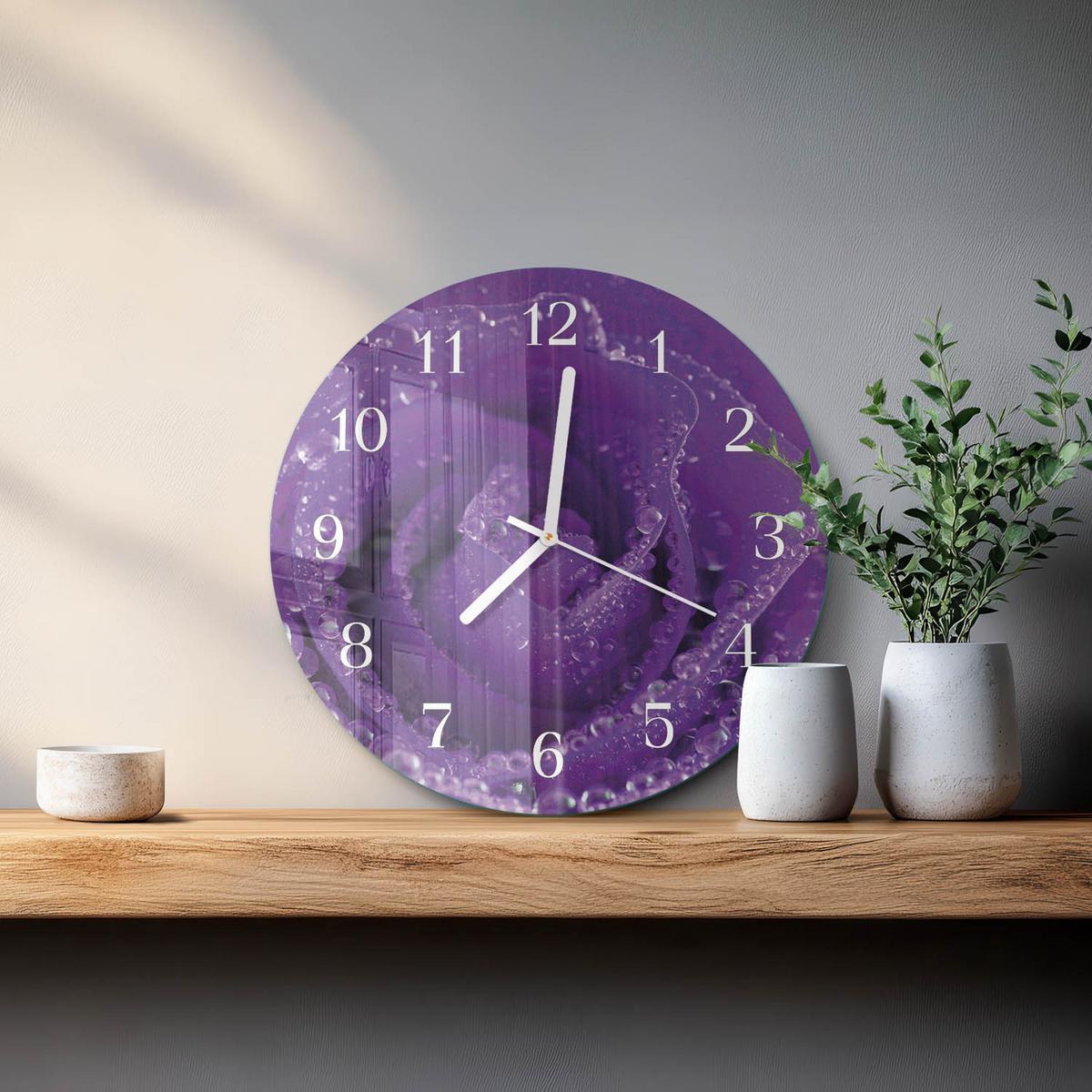 WANDUHR aus Glas Ø30 cm - Rose - Lila, Glas (30/30/0.4cm) - TULUP