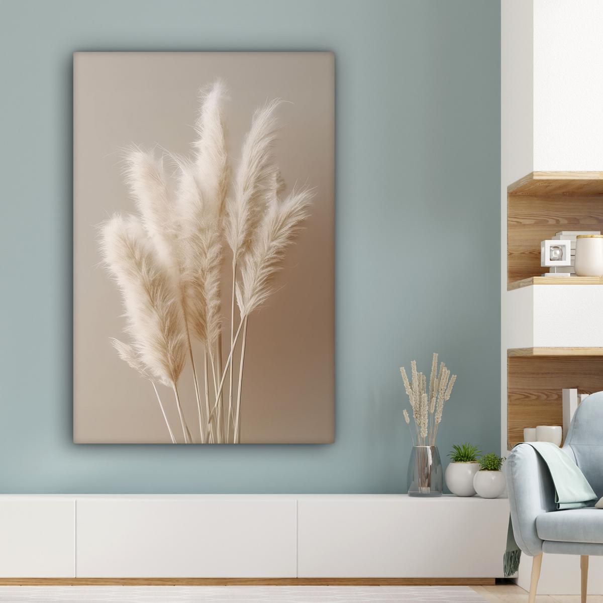 LEINWANDBILD Pampasgras - Federn - Pastell - Weiß Deko XXL 80x120 cm - Naturfarben, Textil (80/120cm) - MuchoWow