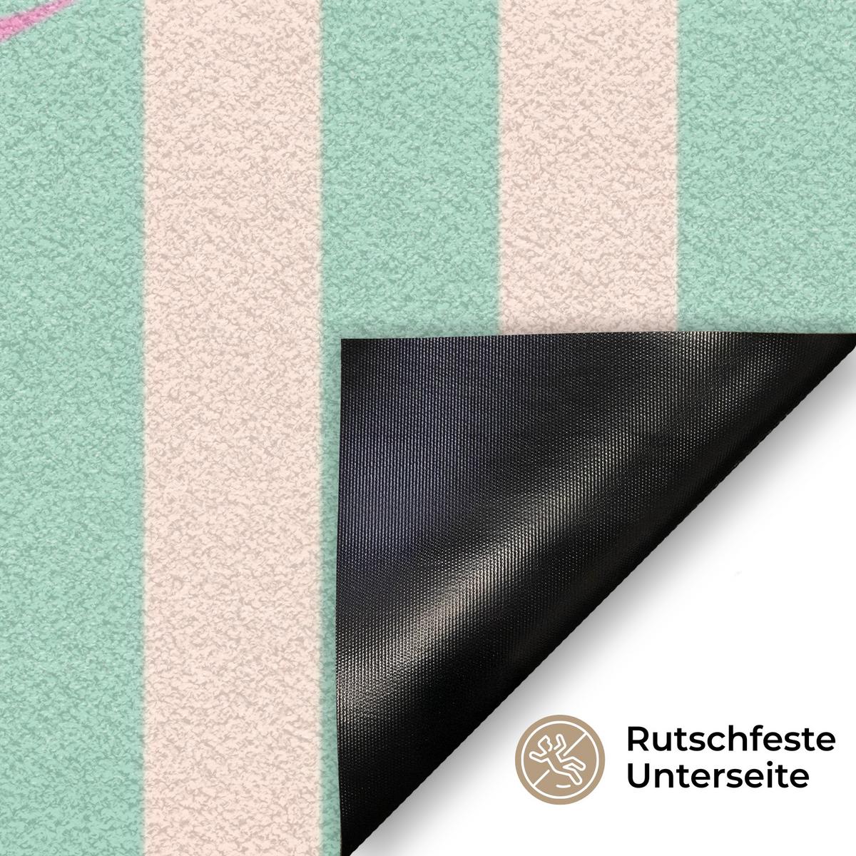 FUSSMATTE Rosa – Grün – Streifen – Amore 60x40 cm - Mintgrün, Kunststoff (60/0.4cm) - MuchoWow