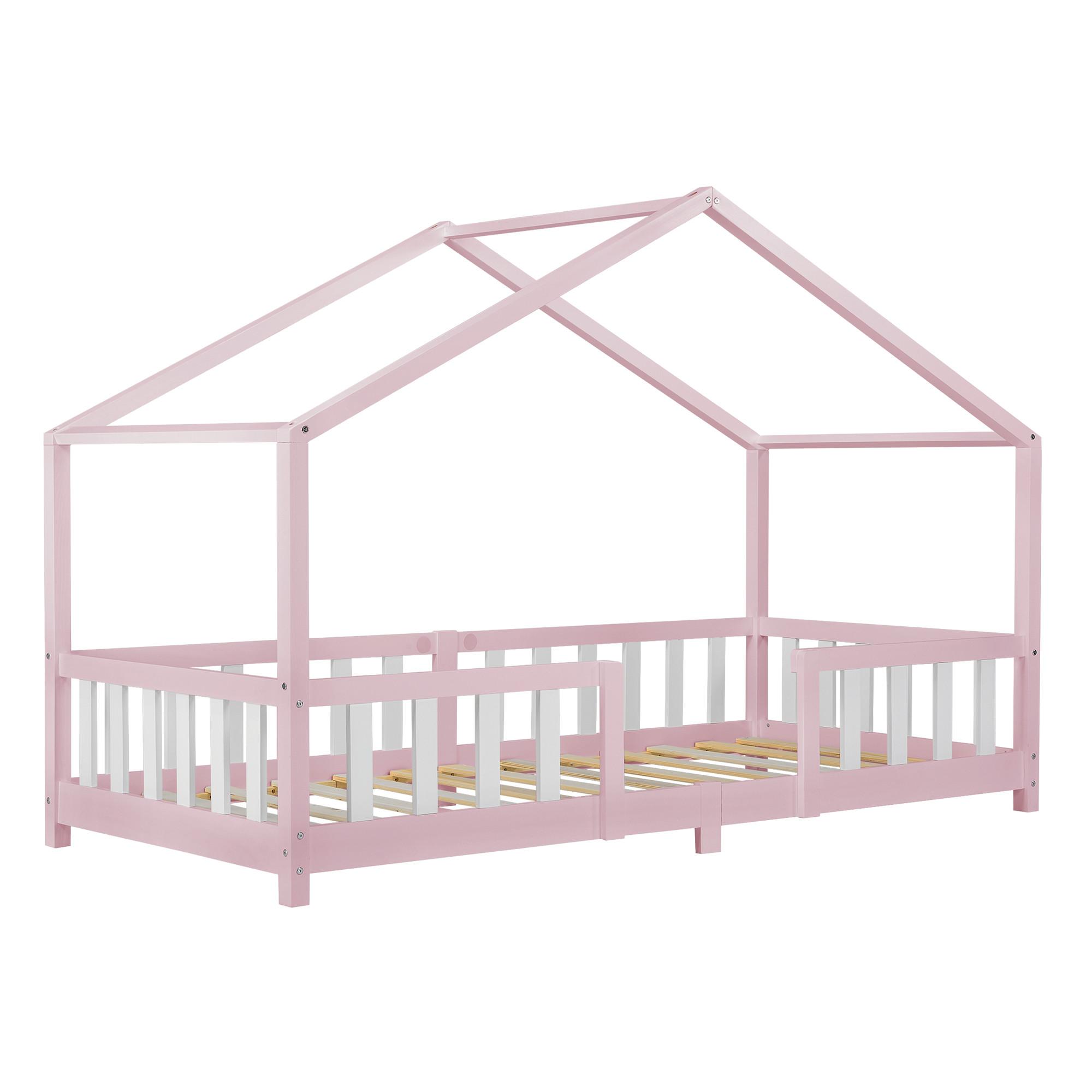 HAUSBETT Treviolo - Hellrosa/Weiß, Holz (90/200cm) - [en.casa]