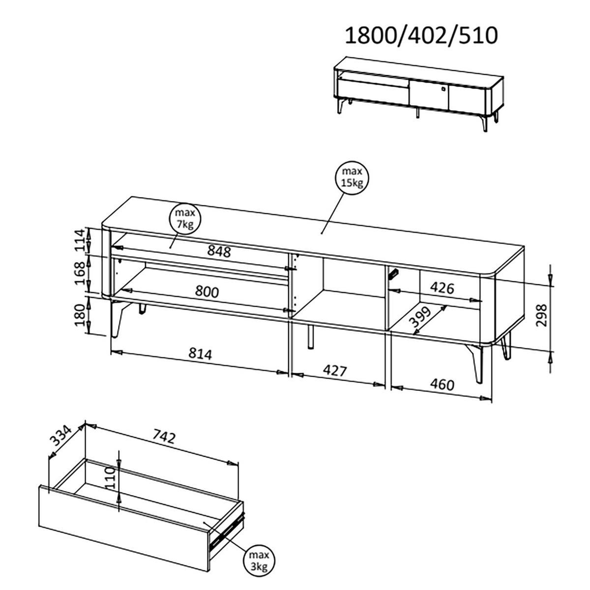 LOWBOARD Aurora 2 Türen und 2 Schubladen, Metallbeine, 180 cm, Nussbaum+Kaschmir - Kaschmir/Nussbaumfarben, Holzwerkstoff/Metall (180/51/40cm) - Beautysofa
