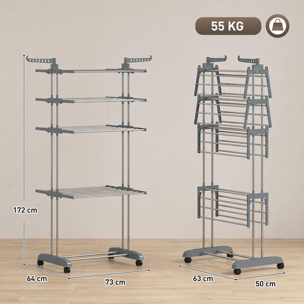 WÄSCHESTÄNDER Plastic Stahl Grau - Grau, Kunststoff/Metall (64/172/73cm) - HOMCOM