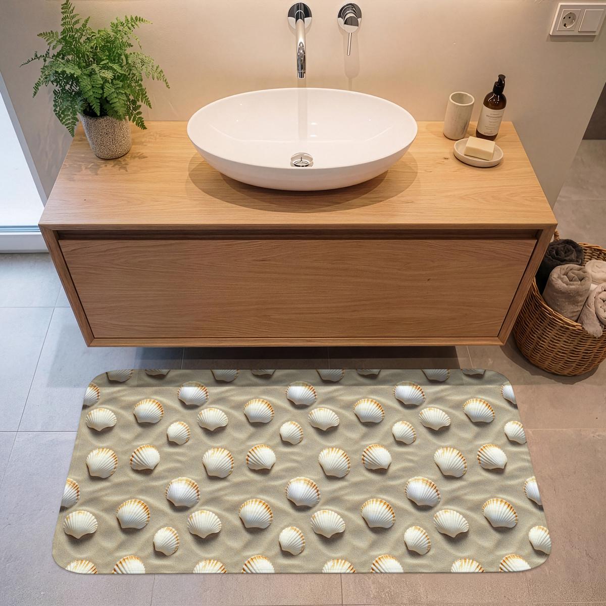 BADEMATTE Muscheln - Sand - Maritim 120x60 cm - Sandfarben, Textil (120/60cm) - OnlyWow