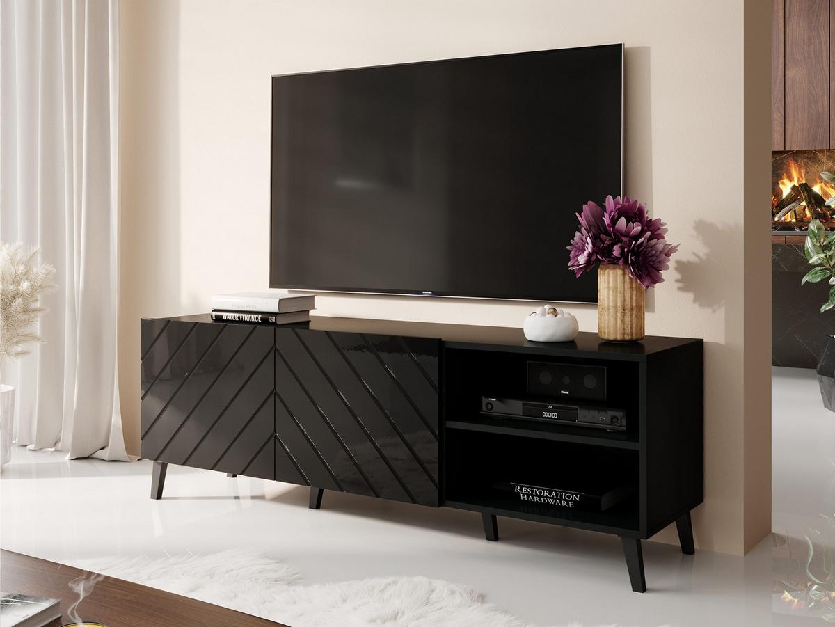 TV-LOWBOARD Abeto 150 - Schwarz Hochglanz/Schwarz, Holzwerkstoff/Kunststoff (150/52/42cm) - MIRJAN24