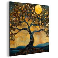METALLBILD Baum - Mond - Blumen - Gold - Kunst 20x20 cm - Orange, Metall (20/20cm) - MuchoWow
