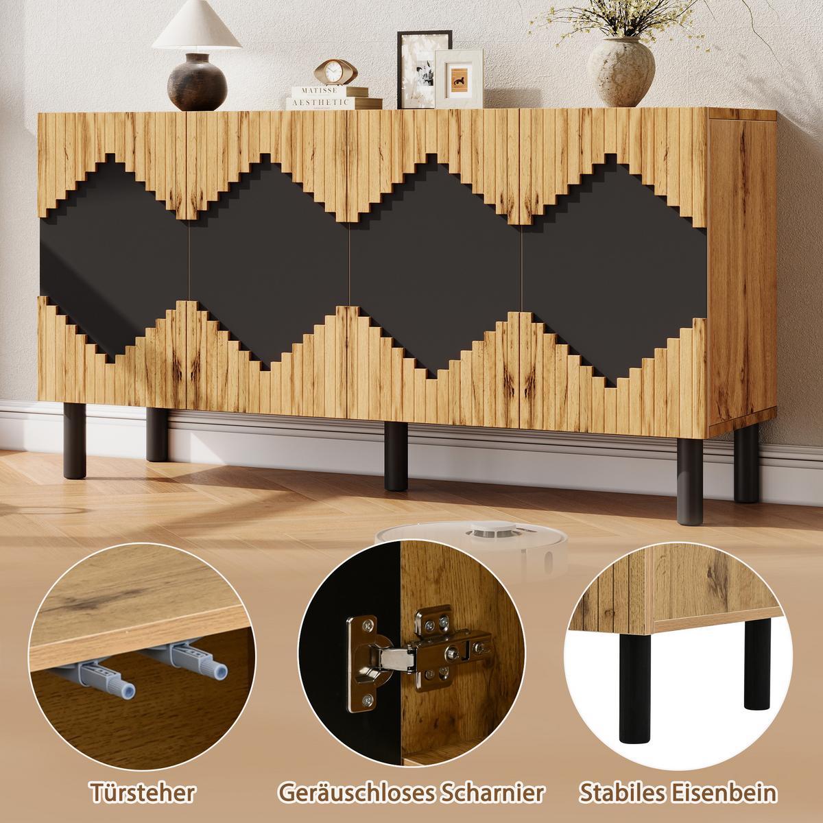 SIDEBOARD Holz/Schwarz 140cm mit 2 Türen & Rautenmuster - Naturfarben, Holzwerkstoff (140/70/40cm) - Urban Meuble