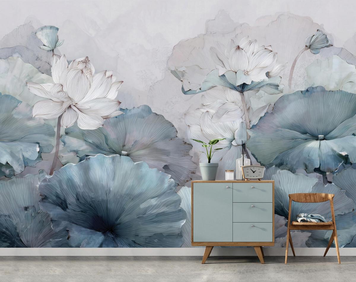FOTOTAPETE Blumen Beton Blau 250x175 cm - Multicolor, Papier (250/175cm) - Wallarena
