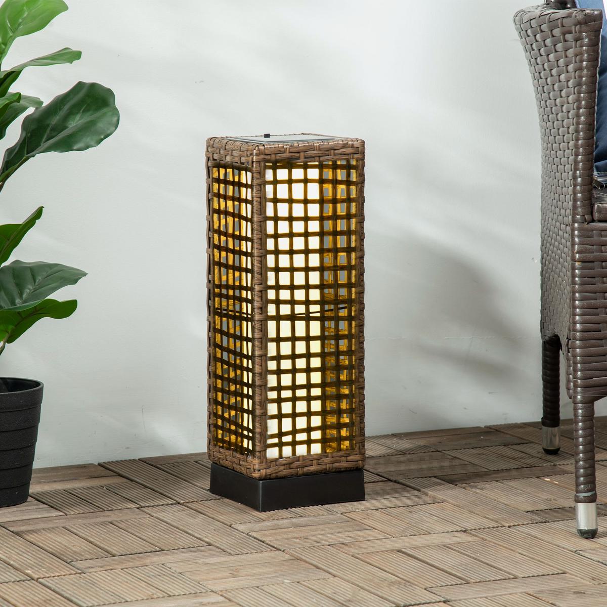 SOLARLEUCHTE, Rattan, Stahl, Sand - Schwarz, Metall (15.5/15.5/46cm) - Outsunny