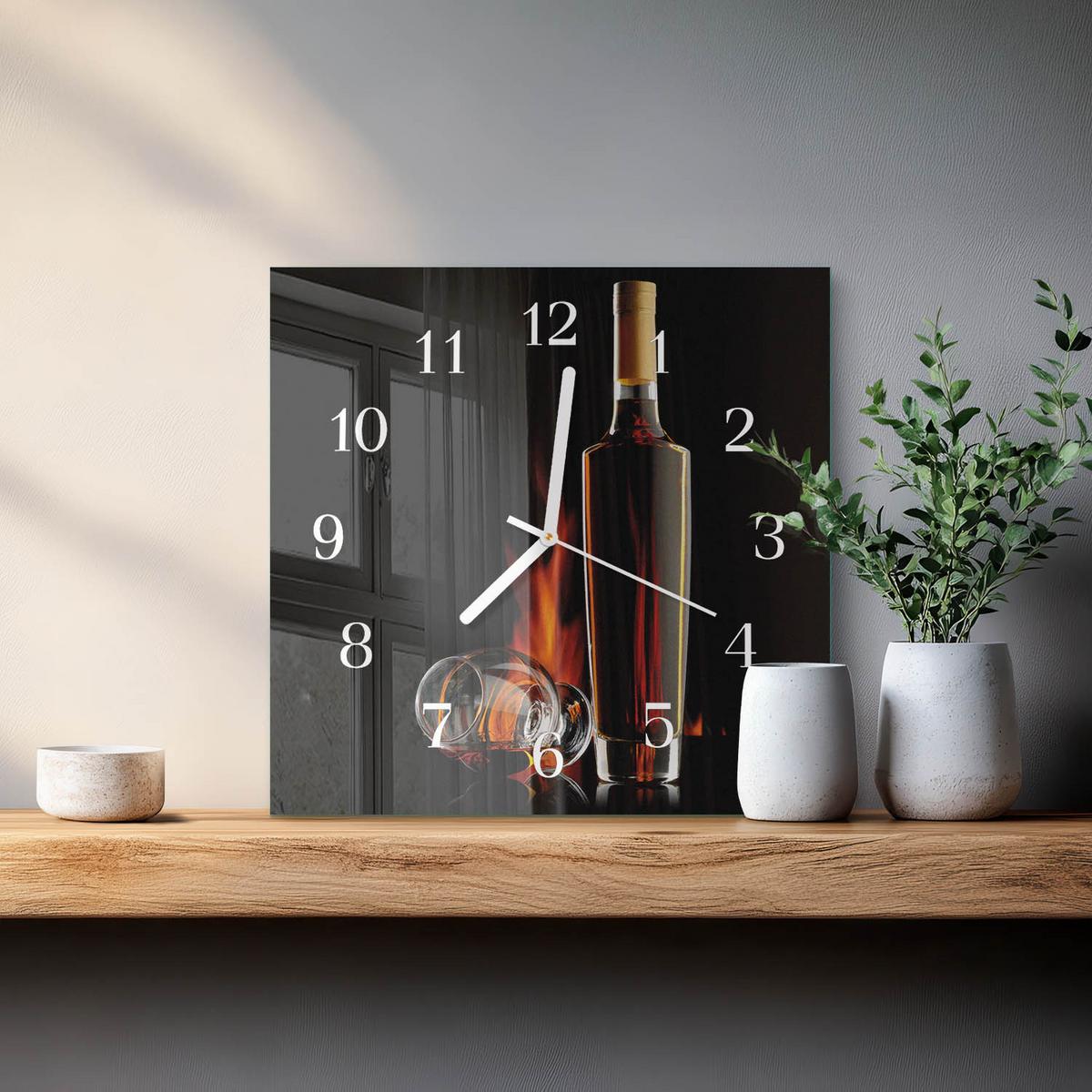 WANDUHR aus Glas 30x30 cm - Alkohol - Schwarz, Glas (30/30/0.4cm) - TULUP