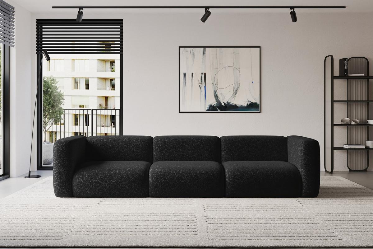 MODULARES Sofa 3-SITZER MIRA-S2 319x89x70 Schwarz cm Velours - Schwarz, Holzwerkstoff/Kunststoff (319/70/89cm) - ALTDECOR