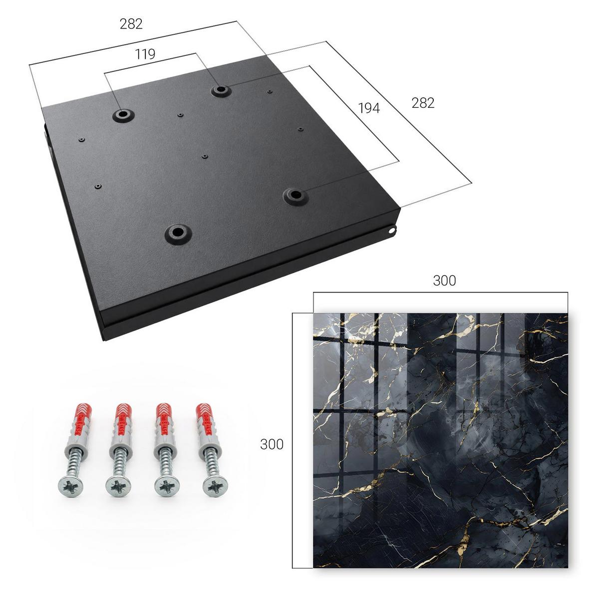 SCHLÜSSELBOX Schwarz 30x30 cm- Türöffnung nach rechts - Moderne Eleganz - Grau, Metall (30/30/5cm) - TULUP
