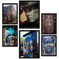 POSTER Set Mit 6 Graffiti Frida Jackson Teresa Einstein Straßenkunst A3 & A4 Schwarzer Rahmen - Schwarz, Papier (29/3cm) - Nacnic