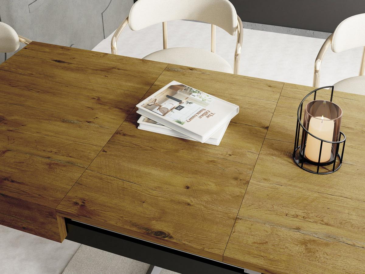 COUCHTISCH Cavetta U höhenverstellbar ausziehbar, Lancelot Eiche 120-200/80/27-76 cm - Eichefarben/Schwarz, Holzwerkstoff/Metall (80/200/76cm) - WFL GROUP