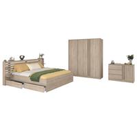 JUGENDZIMMER 3-teilig, Eiche japanisch, Komplettset mit Bett 140 x 200, Kleiderschrank, Kommode - Eichefarben, Holzwerkstoff (185/203/217cm) - Parisot Meuble
