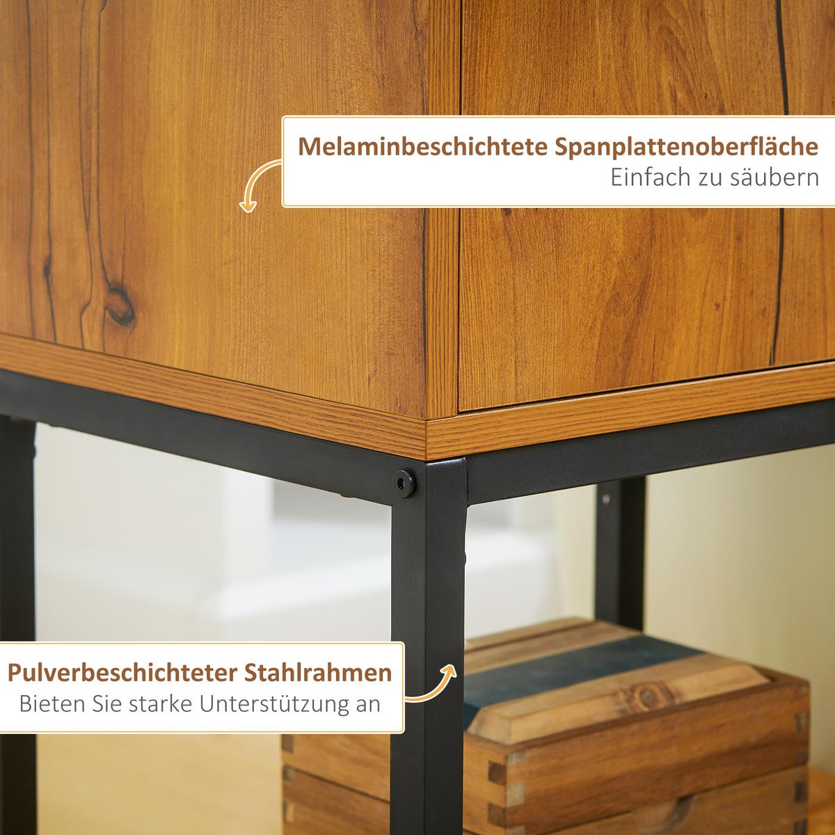 KONSOLENTISCH, Flurtisch mit Schrank, Sofatisch im Industriedesign für Eingang - Naturfarben, Holzwerkstoff (40/30/76cm) - HOMCOM