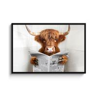 POSTER MIT RAHMENGERAHMTES BILD Schottischer Highlander - Tier - Zeitung - Toilette 120x80 cm - Kastanienfarben, Papier (120/80cm) - MuchoWow