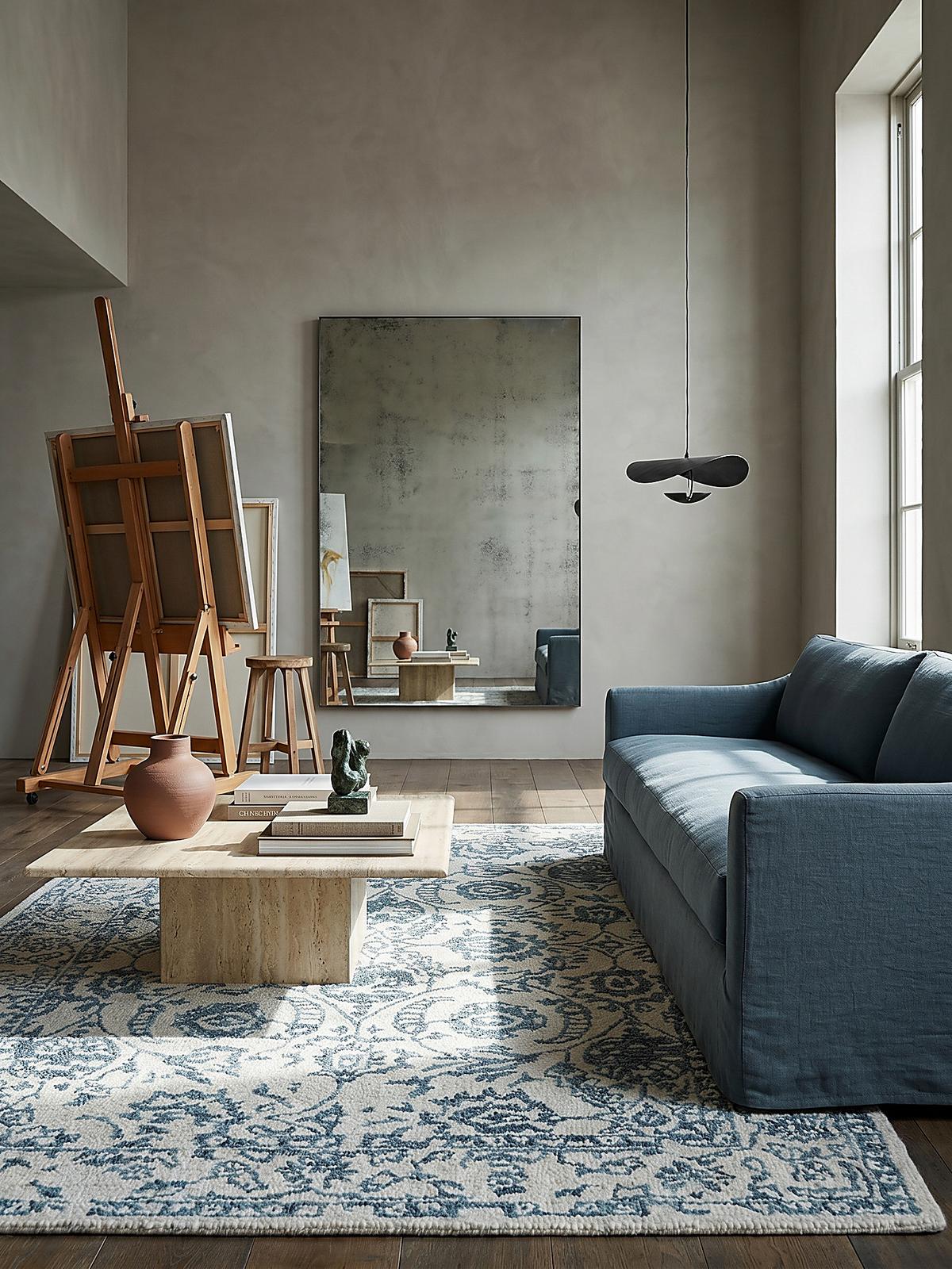 WOLLTEPPICH SOAR, im Vintage-Stil, Türkis-Beige, 120 x 170 cm - Blau, Textil (120/170cm) - KADIMA DESIGN