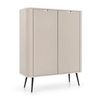 HIGHBOARD Salvia 2T Beige, Schwarz 103/129/39 cm – mit geriffelten Fronten und hohen Beinen - Beige/Schwarz, Holzwerkstoff/Metall (103/129/39cm) - AX Living