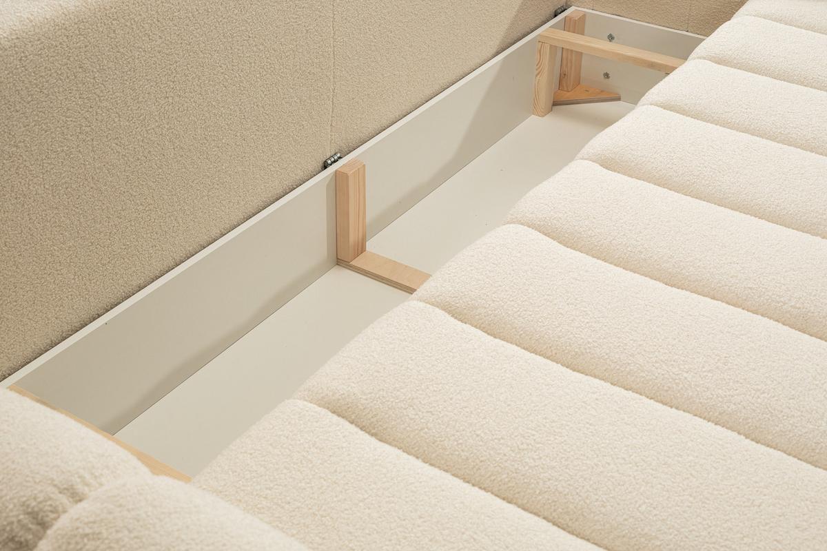 BETTSOFA FINO Creme Bucle-Stoff mit Schlaffunktion - Creme, Holz (248/87/100cm) - MASSENO