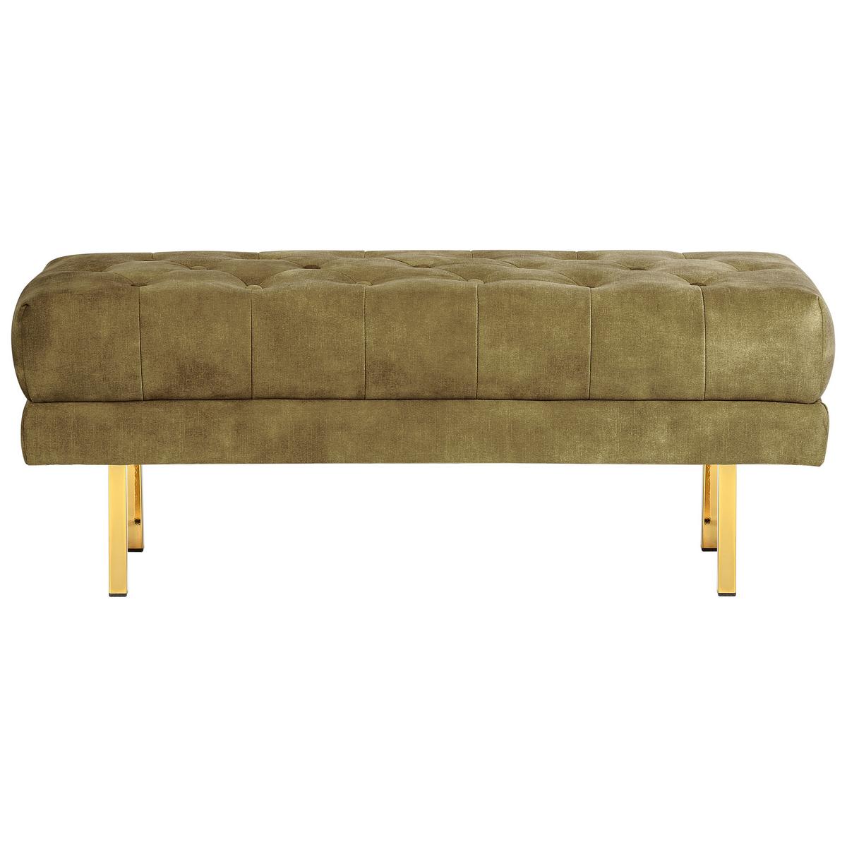 POLSTERBANK Samtstoff Olivgrün Roseville - Goldfarben/Grün, Textil (117/44/40cm) - Beliani