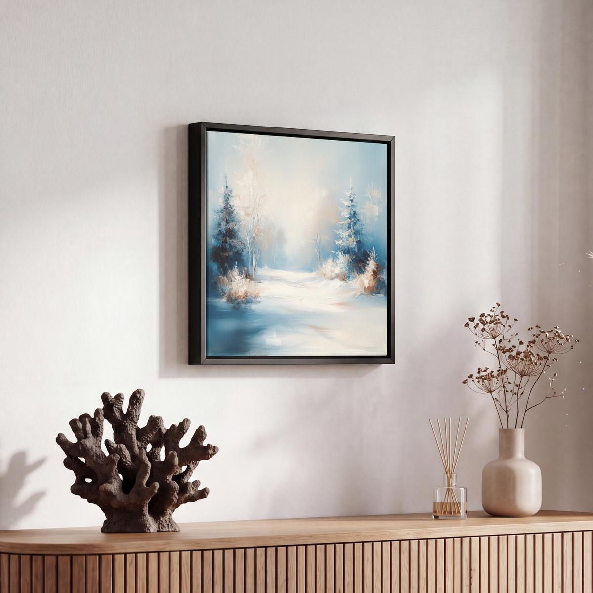LEINWAND Bilder mit Rahmen - Wald – Winter – Natur – Abstrakt – Schnee - 20x20 - Weiß, Textil (20/20cm) - MuchoWow