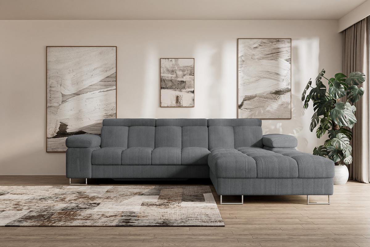 ECKSOFA mit Schlaffunktion Ottomane Rechts COMA L 271x203x79 Dunkelgrau Cord - Graphitfarben, Holzwerkstoff/Textil (203/271cm) - ALTDECOR