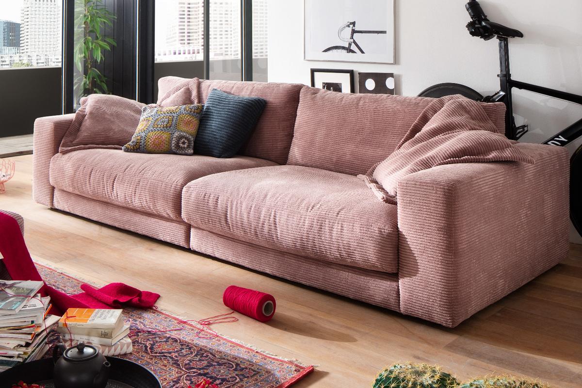 SOFA 3-SITZER MADELINE Pink Cord - Schwarz/Rosa, Textil (290/85/127cm) - KAWOLA
