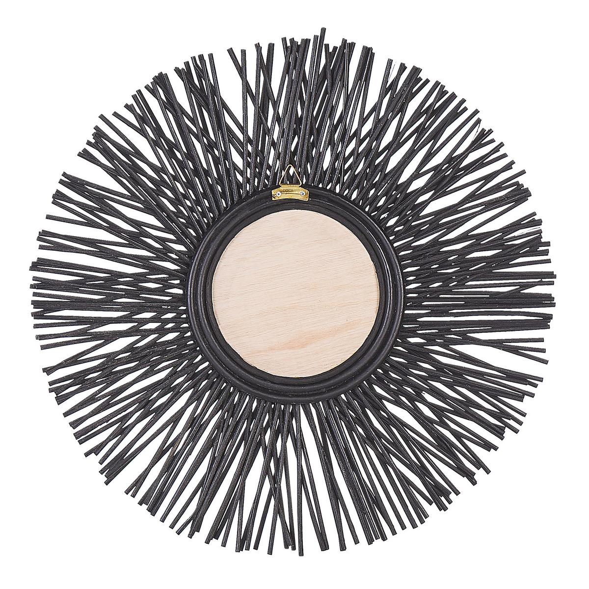 WANDSPIEGEL Rattan schwarz Sonnenform 60 cm Kalasin - Schwarz, Naturmaterialien (60/60/3cm) - Beliani